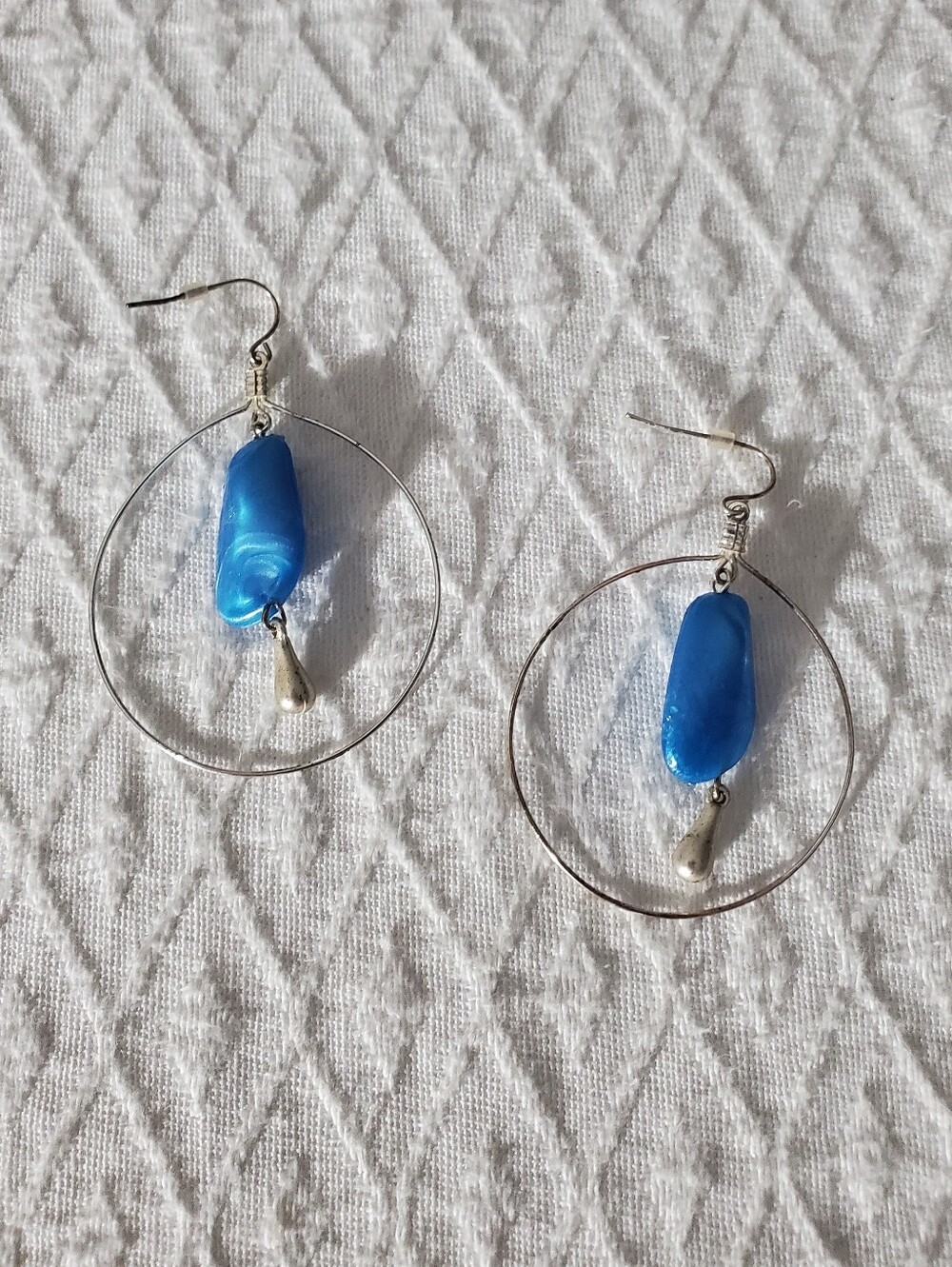 Vintage 90s Hoop Earrings with Blue Rock